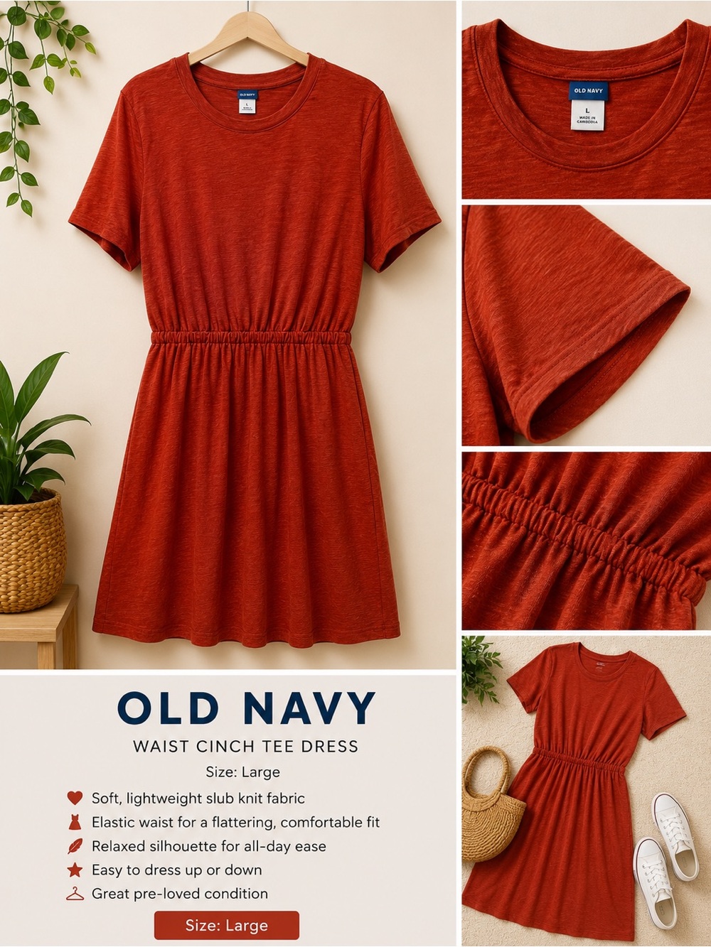 Old Navy Rust Orange Crew Neck T-Shirt Dress